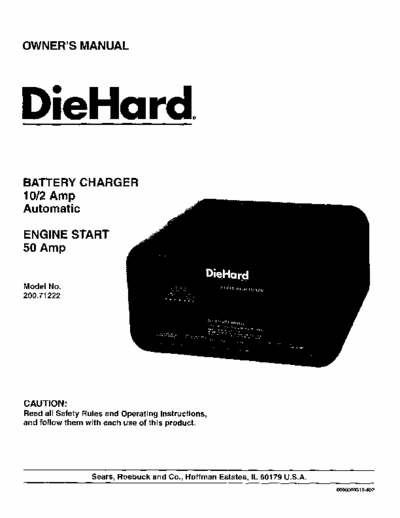 Sears Diehard 200.71222 2/10/50 amp 12 volt battery charger